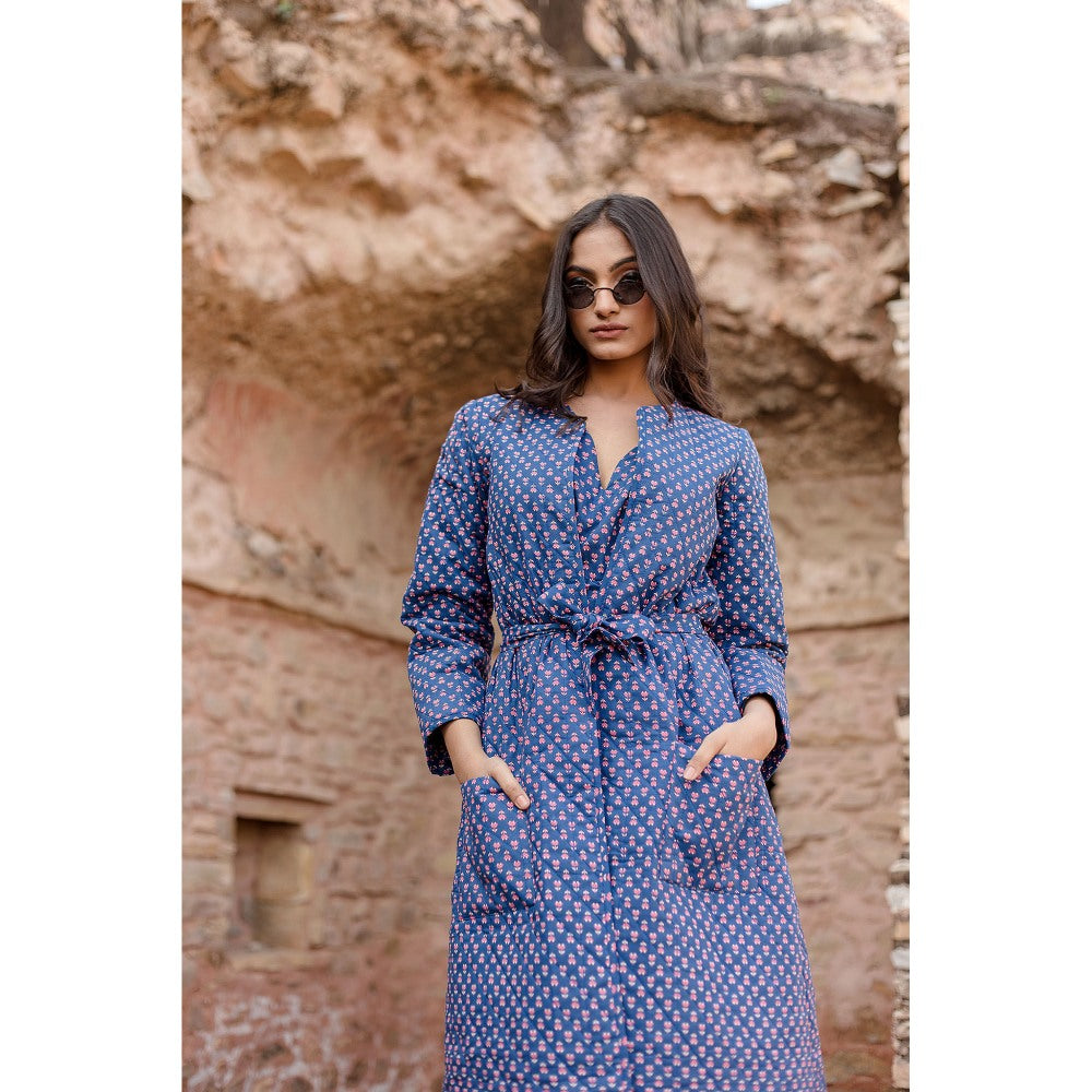 Gulabo Jaipur Kamya Blue Dress & Jacket with Belt (Set of 3)