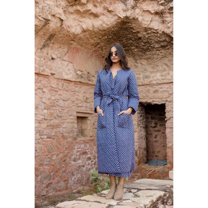Gulabo Jaipur Kamya Blue Dress & Jacket with Belt (Set of 3)