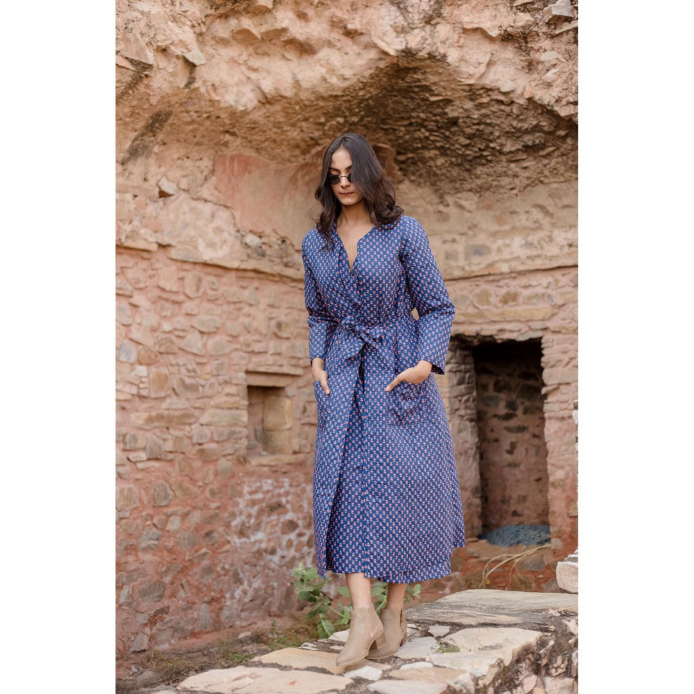Gulabo Jaipur Kamya Blue Dress & Jacket with Belt (Set of 3)
