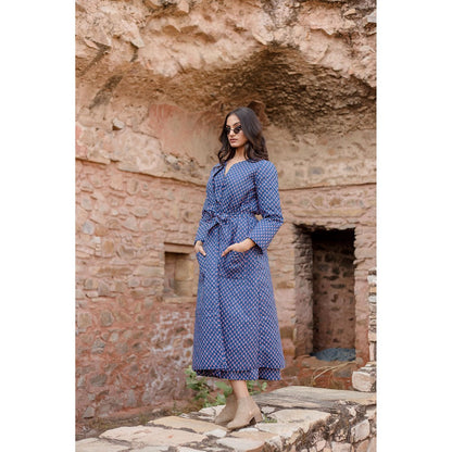 Gulabo Jaipur Kamya Blue Dress & Jacket with Belt (Set of 3)