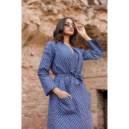 Gulabo Jaipur Kamya Blue Dress & Jacket with Belt (Set of 3)