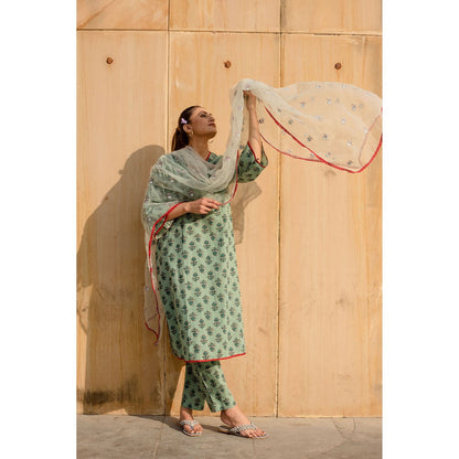 Gulabo Jaipur Noya Green Kurta with Pants & Dupatta (Set of 3)