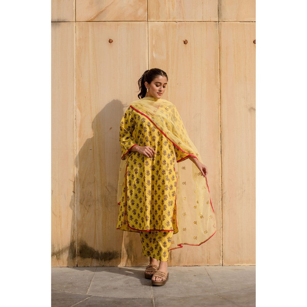 Gulabo Jaipur Noya Yellow Kurta with Pants & Dupatta (Set of 3)