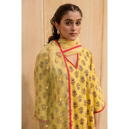 Gulabo Jaipur Noya Yellow Kurta with Pants & Dupatta (Set of 3)