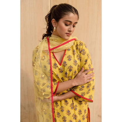 Gulabo Jaipur Noya Yellow Kurta with Pants & Dupatta (Set of 3)