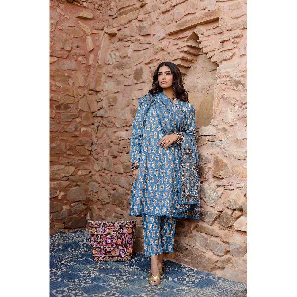 Gulabo Jaipur Kayal Blue Kurta with Pants & Dupatta (Set of 3)