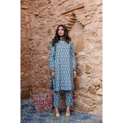 Gulabo Jaipur Kayal Blue Kurta with Pants & Dupatta (Set of 3)