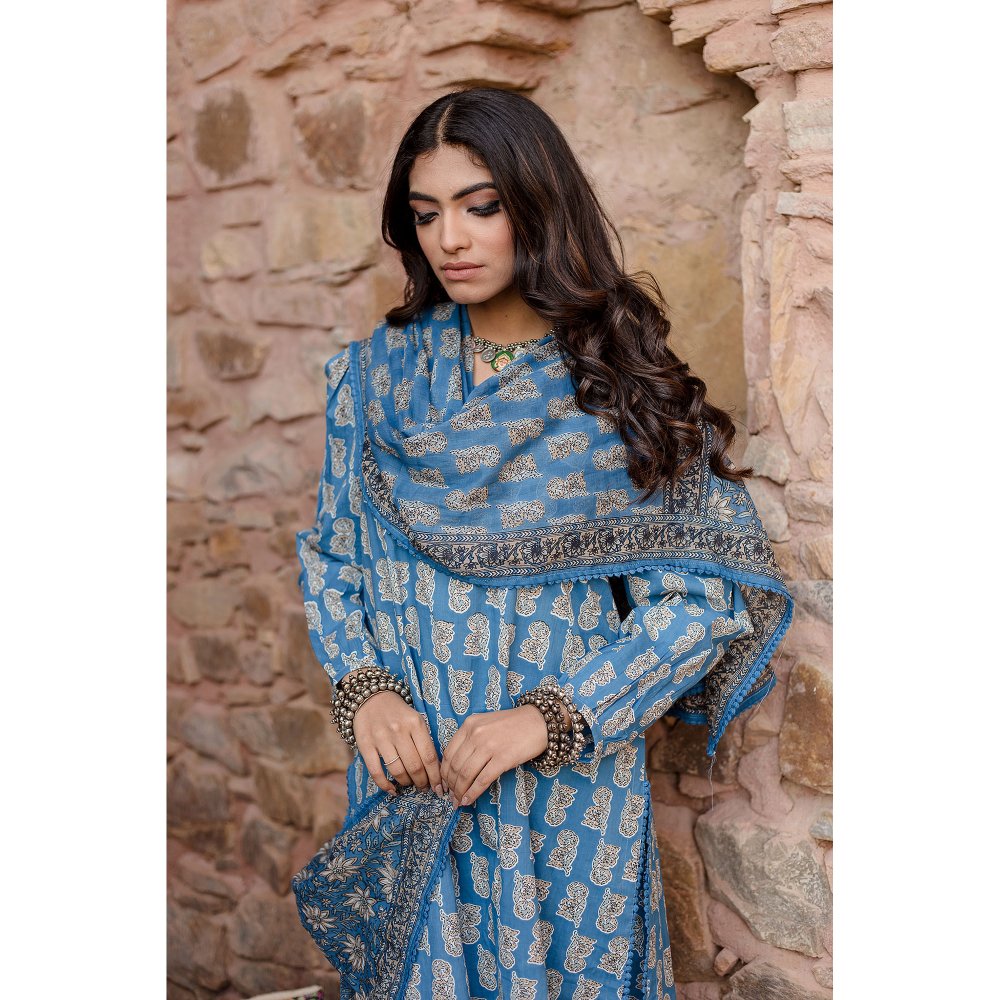 Gulabo Jaipur Kayal Blue Kurta with Pants & Dupatta (Set of 3)