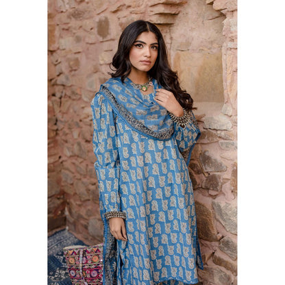 Gulabo Jaipur Kayal Blue Kurta with Pants & Dupatta (Set of 3)