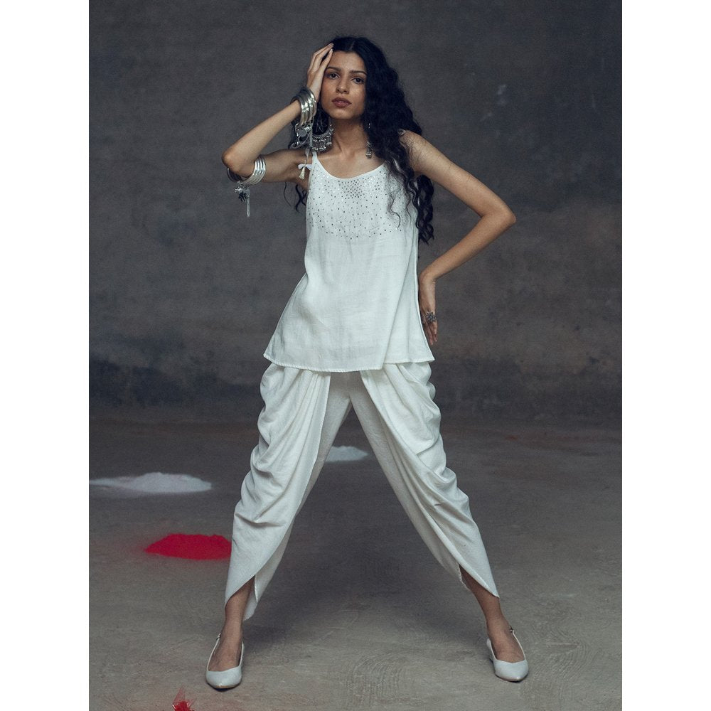 Gulaal Samichi White Top With Cowl Pant (Set of 2)