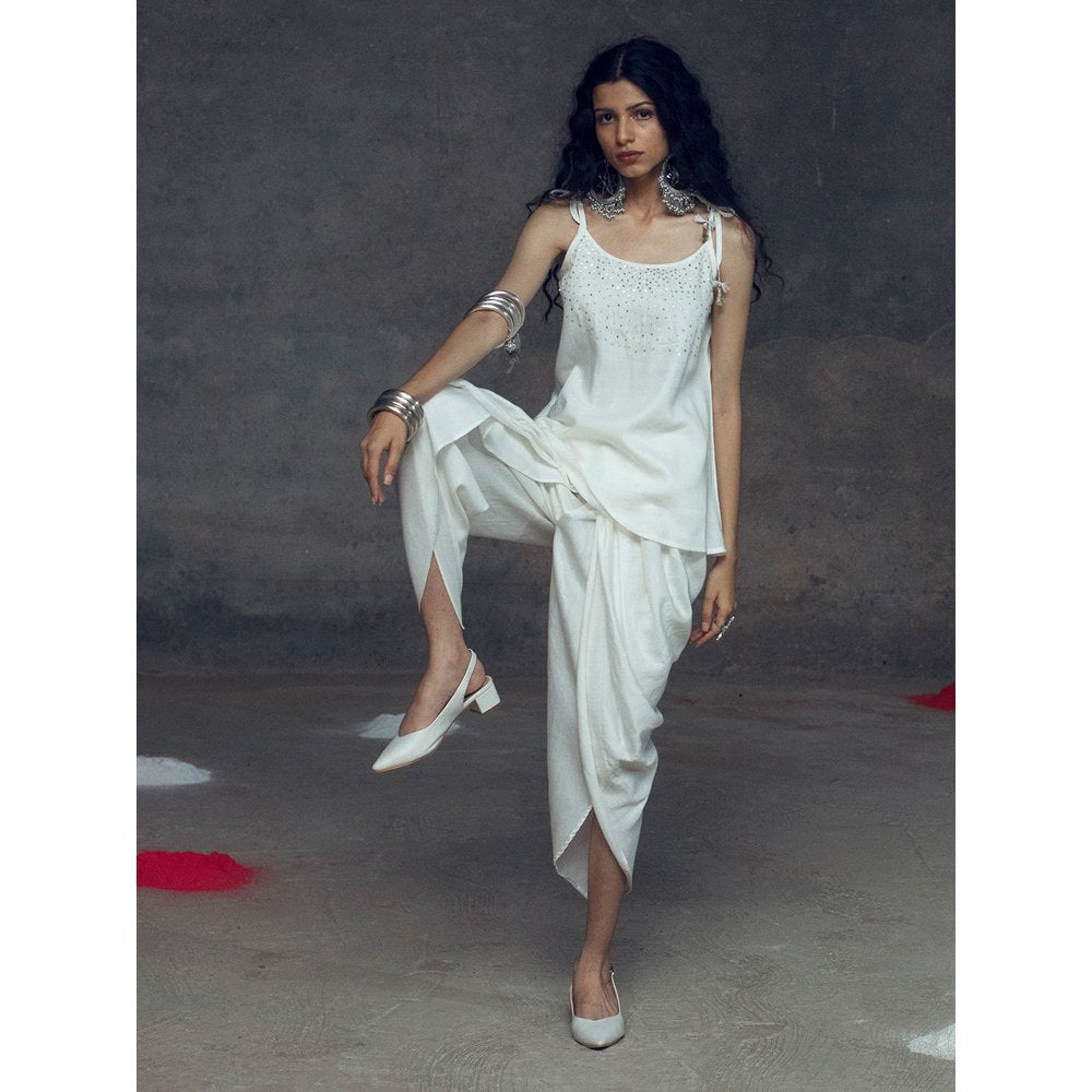 Gulaal Samichi White Top With Cowl Pant (Set of 2)