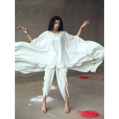 Gulaal Rambha White Kaftan With Cowl Pant (Set of 2)