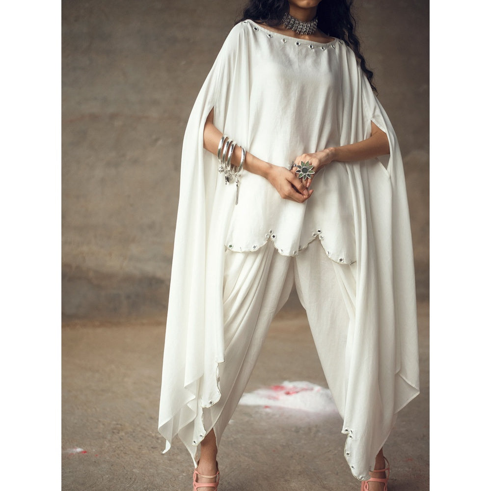 Gulaal Rambha White Kaftan With Cowl Pant (Set of 2)