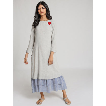Gulaal Grey Cotton Heart Embroidery Dress