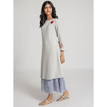 Gulaal Grey Cotton Heart Embroidery Dress