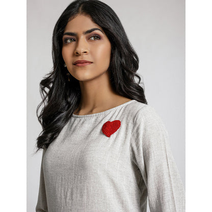 Gulaal Grey Cotton Heart Embroidery Dress