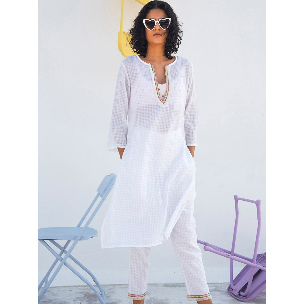 Gulaal White Peonia Kurta & Pant With Bralette (Set of 3)