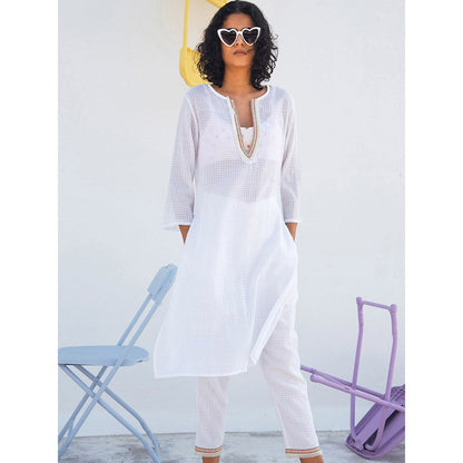 Gulaal White Peonia Kurta & Pant With Bralette (Set of 3)