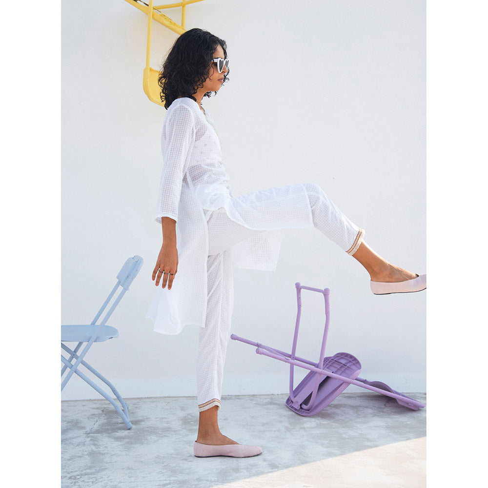Gulaal White Peonia Kurta & Pant With Bralette (Set of 3)