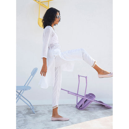 Gulaal White Peonia Kurta & Pant With Bralette (Set of 3)