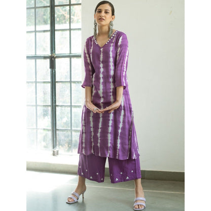 Gulaal Purple Tie & Dye Kurta And Palazzo With Dupatta (Set of 3)