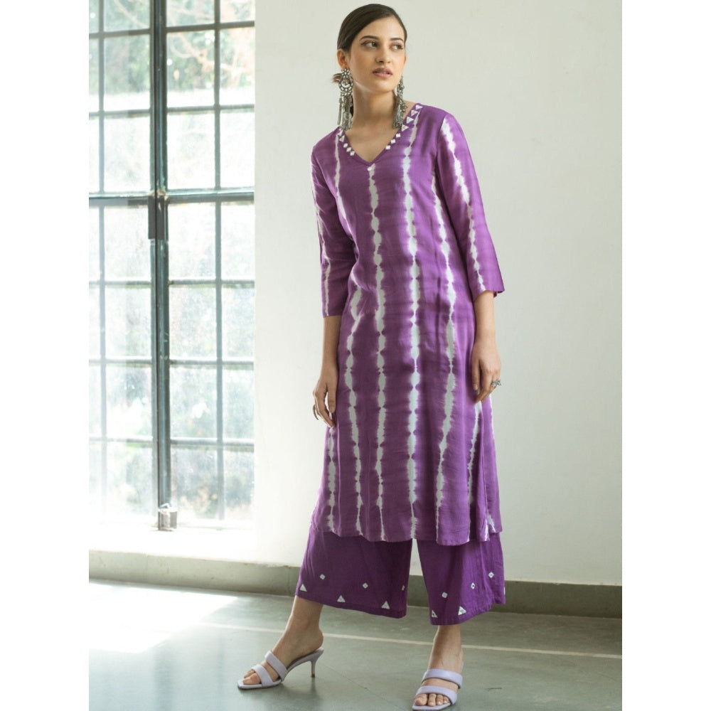 Gulaal Purple Tie & Dye Kurta And Palazzo With Dupatta (Set of 3)