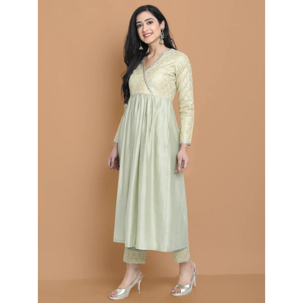HAAVI BY PURAB Women Green Chanderi Silk Embroidered Kurta with Palazzo