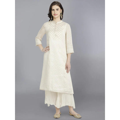HAAVI BY PURAB Women Ivory Jacquard Embroidered Kurta with Palazzo