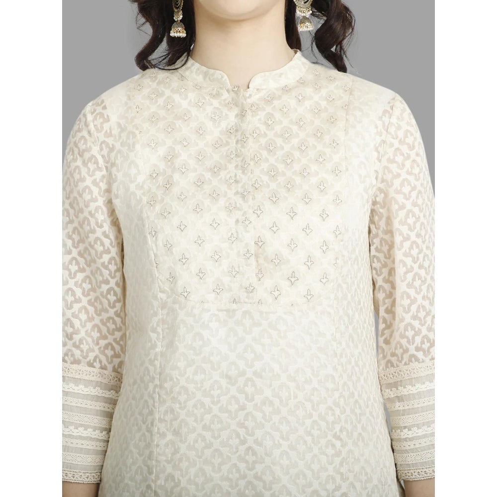 HAAVI BY PURAB Women Ivory Jacquard Embroidered Kurta with Palazzo