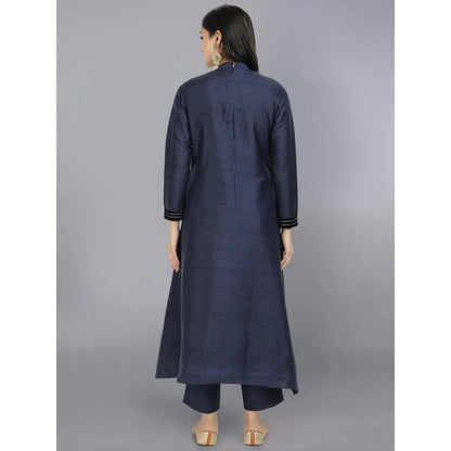 HAAVI BY PURAB Women Blue Silk Embroidered Kurta with Palazzo