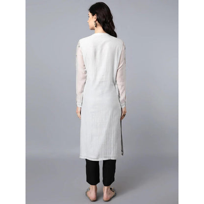 HAAVI BY PURAB Women Grey Chanderi Silk Embroidered Kurta with Palazzo