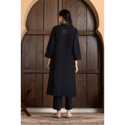 HAAVI BY PURAB Women Black Chanderi Silk Embroidered Kurta with Palazzo