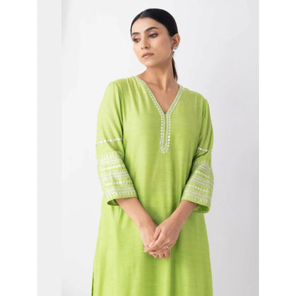 HAAVI BY PURAB Zyra Embroidered Green Kurta with Pant