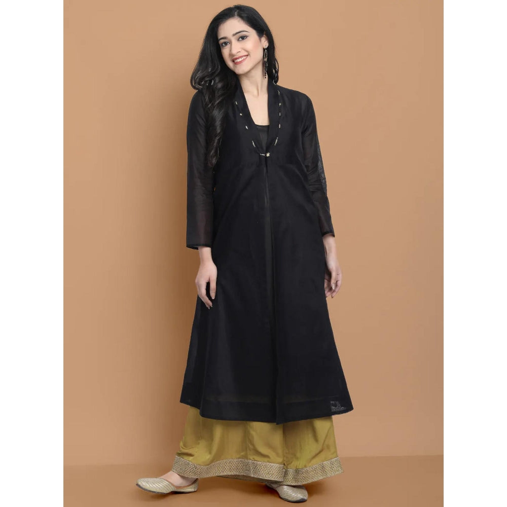 HAAVI BY PURAB Women Black Chanderi Silk Embroidered Kurta with Palazzo