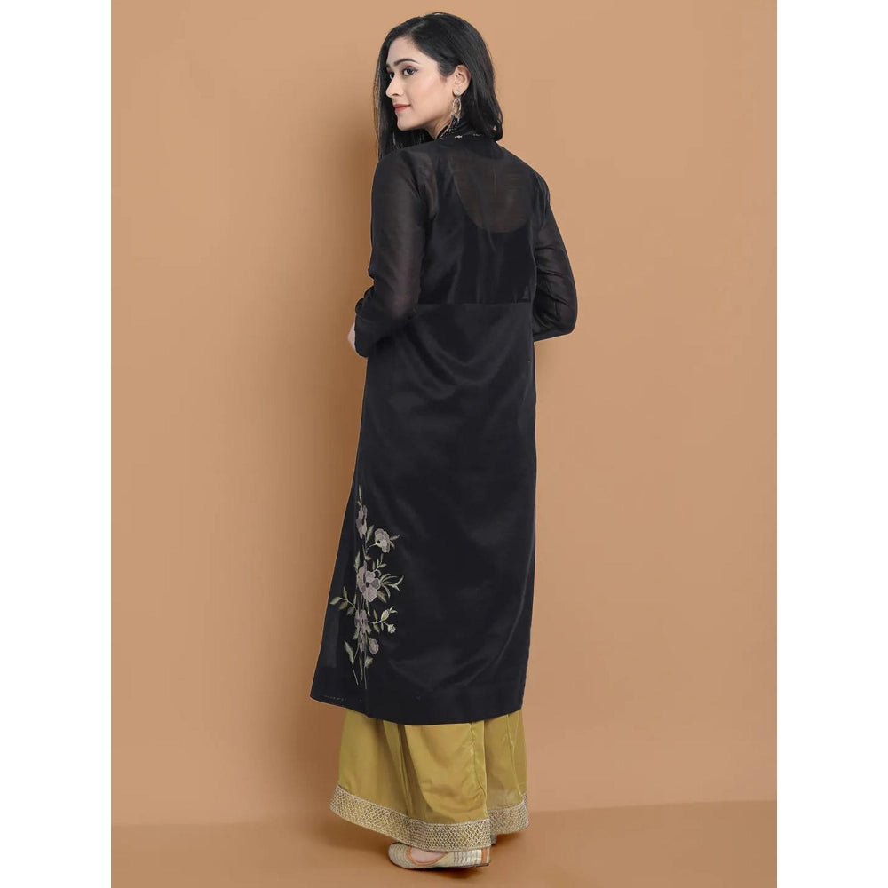 HAAVI BY PURAB Women Black Chanderi Silk Embroidered Kurta with Palazzo