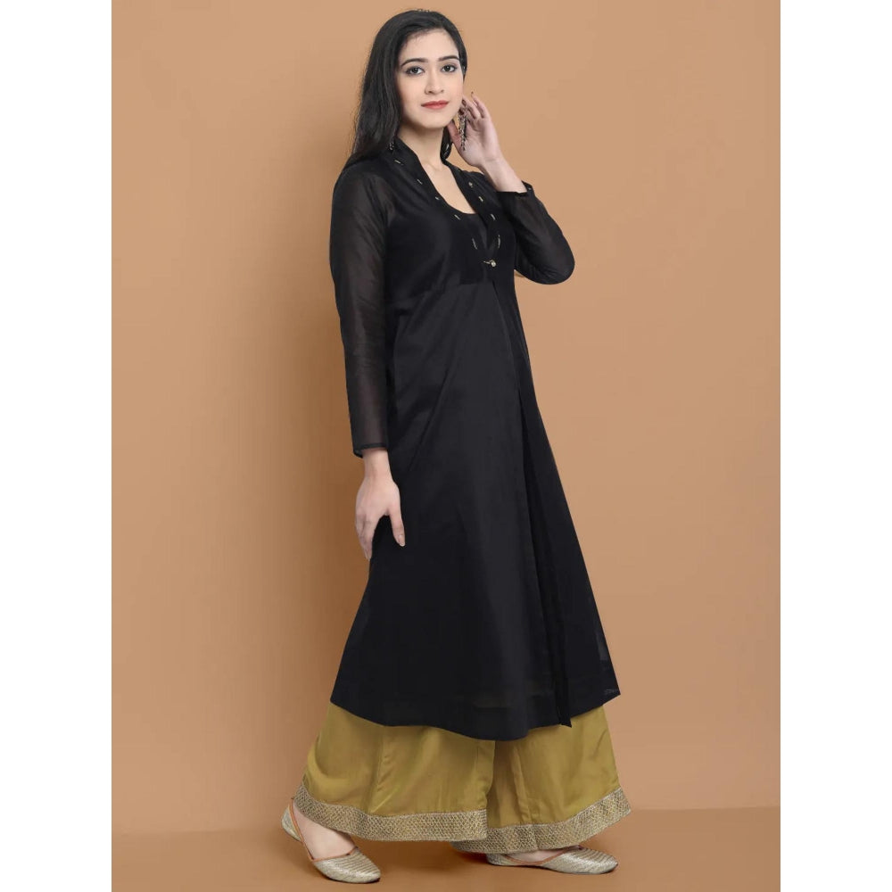 HAAVI BY PURAB Women Black Chanderi Silk Embroidered Kurta with Palazzo