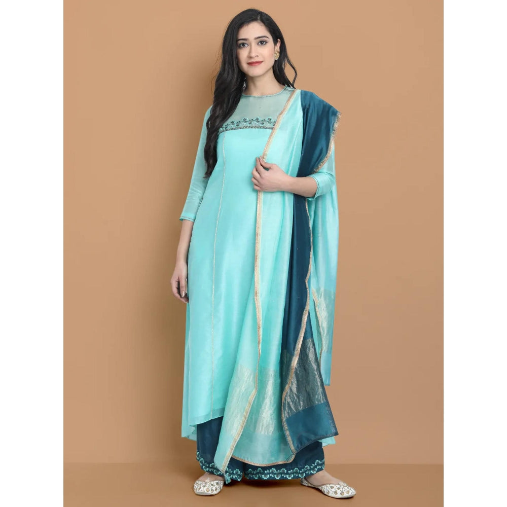 HAAVI BY PURAB Women Pink Chanderi Silk Embroidered Kurta with Palazzo