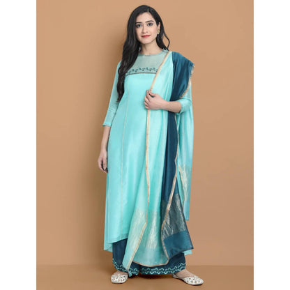 HAAVI BY PURAB Women Pink Chanderi Silk Embroidered Kurta with Palazzo