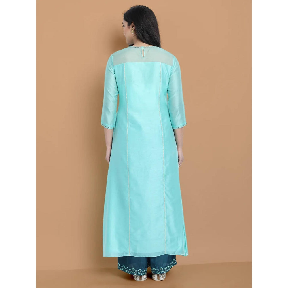 HAAVI BY PURAB Women Pink Chanderi Silk Embroidered Kurta with Palazzo