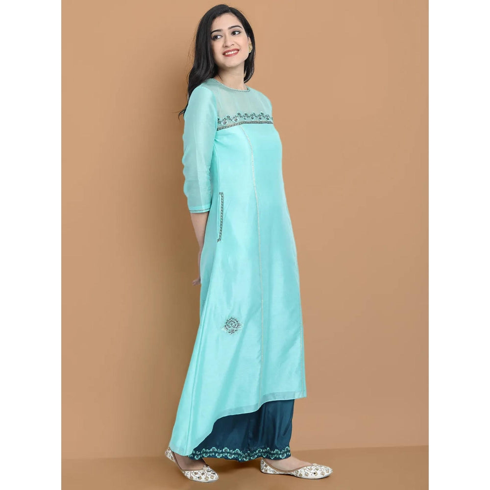 HAAVI BY PURAB Women Pink Chanderi Silk Embroidered Kurta with Palazzo