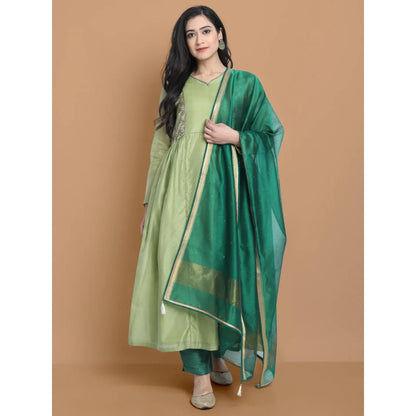 HAAVI BY PURAB Women Green Chanderi Silk Embroidered Kurta with Palazzo