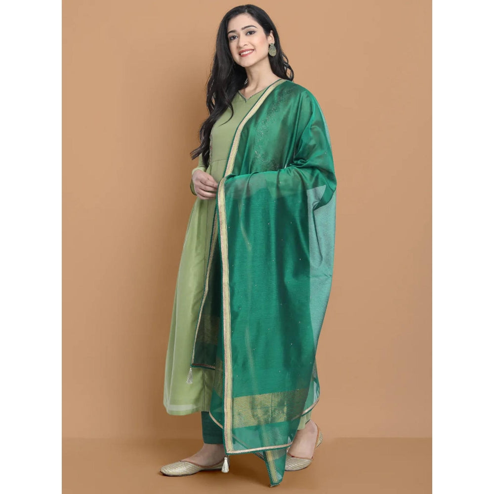 HAAVI BY PURAB Women Green Chanderi Silk Embroidered Kurta with Palazzo