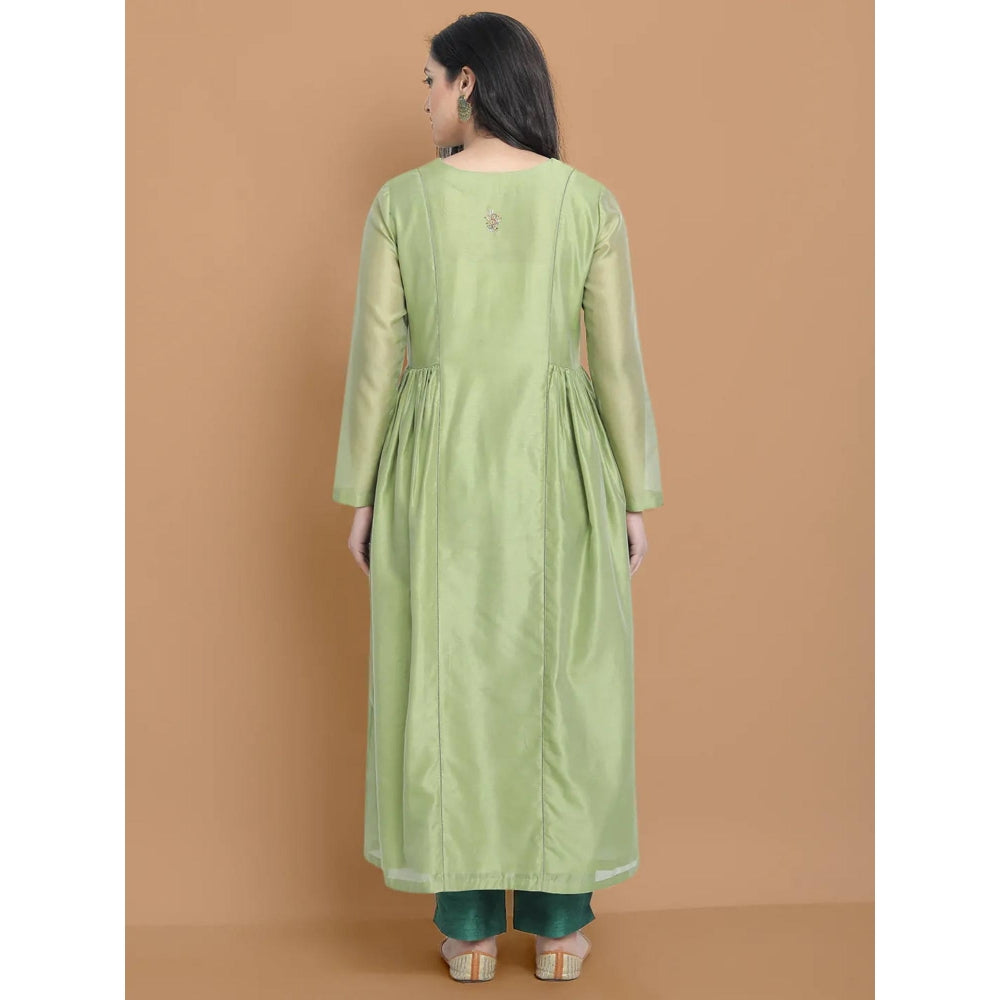 HAAVI BY PURAB Women Green Chanderi Silk Embroidered Kurta with Palazzo