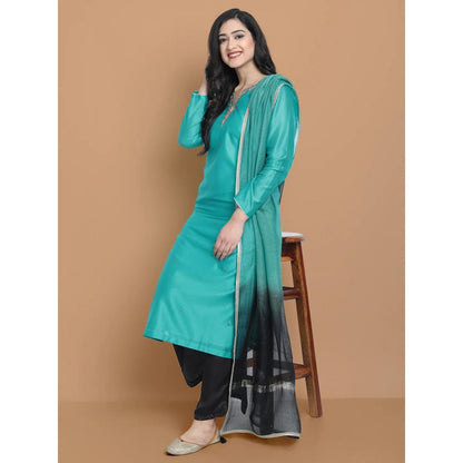 HAAVI BY PURAB Women Blue Chanderi Silk Embroidered Kurta with Palazzo