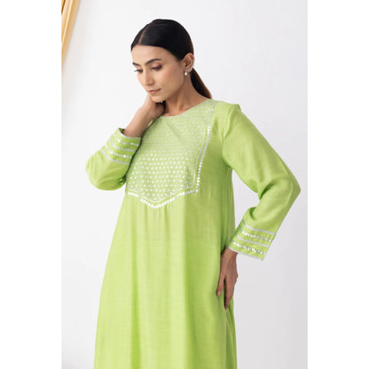 HAAVI BY PURAB Women Green Chanderi Embroidered Kurta with Palazzo