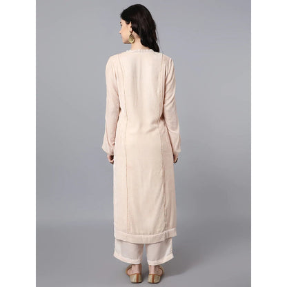 HAAVI BY PURAB Viscose Velvet Embroidered Gota Work Ivory Kurta