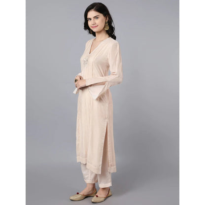HAAVI BY PURAB Viscose Velvet Embroidered Gota Work Ivory Kurta