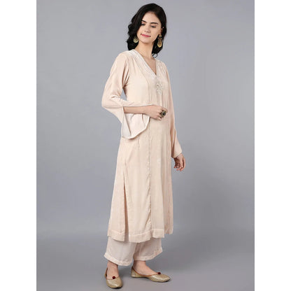 HAAVI BY PURAB Viscose Velvet Embroidered Gota Work Ivory Kurta