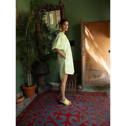 Happi Space Birdsong Mini Dress In Carnation Print-Green