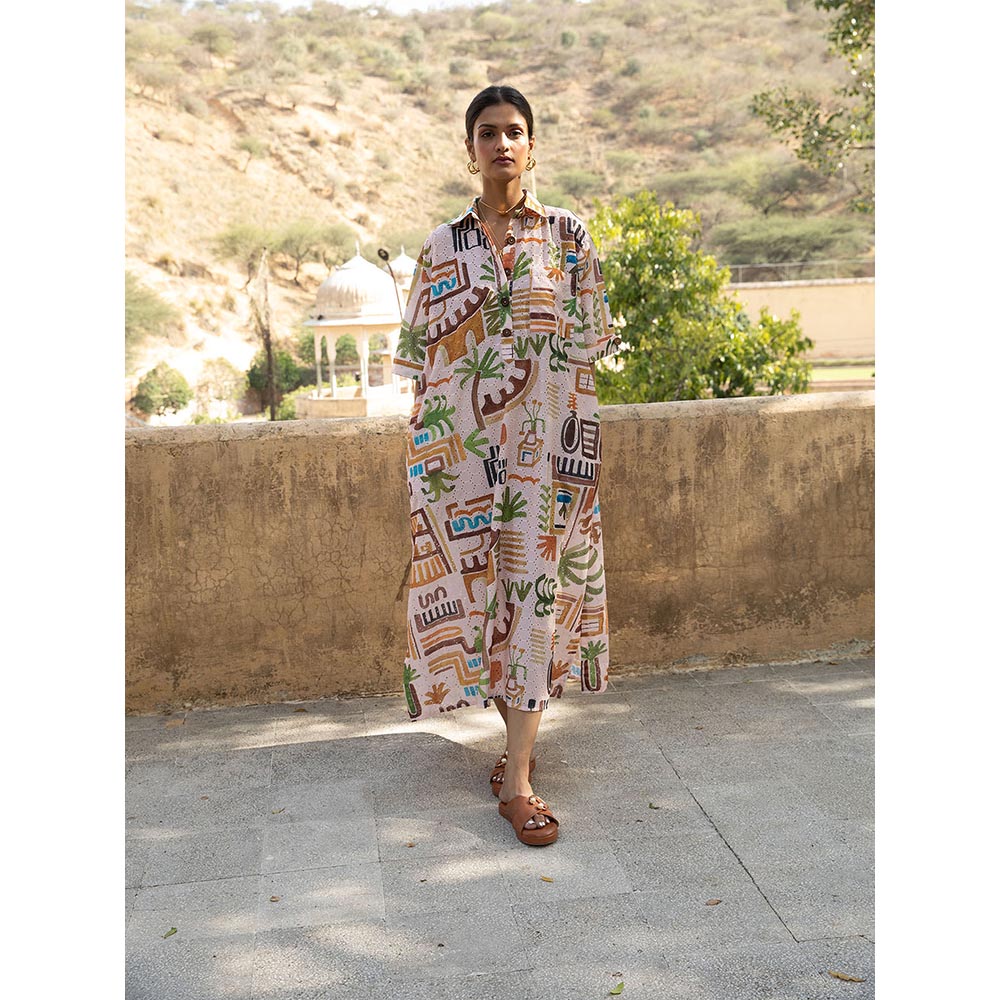 Happi Space Honeydew Midi Dress In Casablanca Print-White